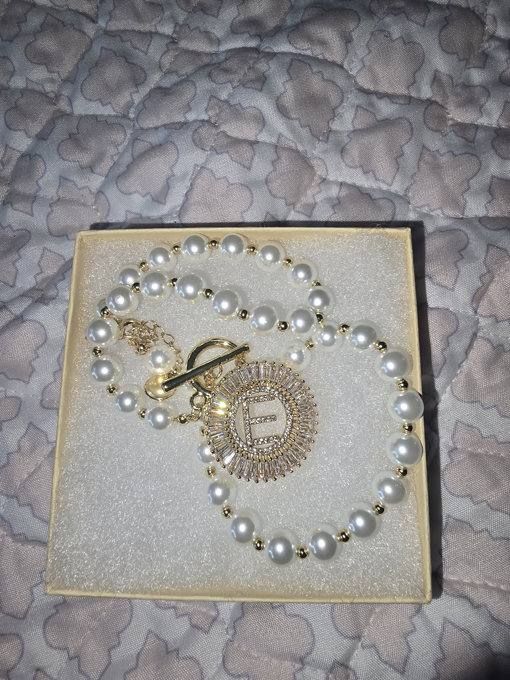 Gold and White Pearl Initial E Pendant Necklace - Women Jewelry